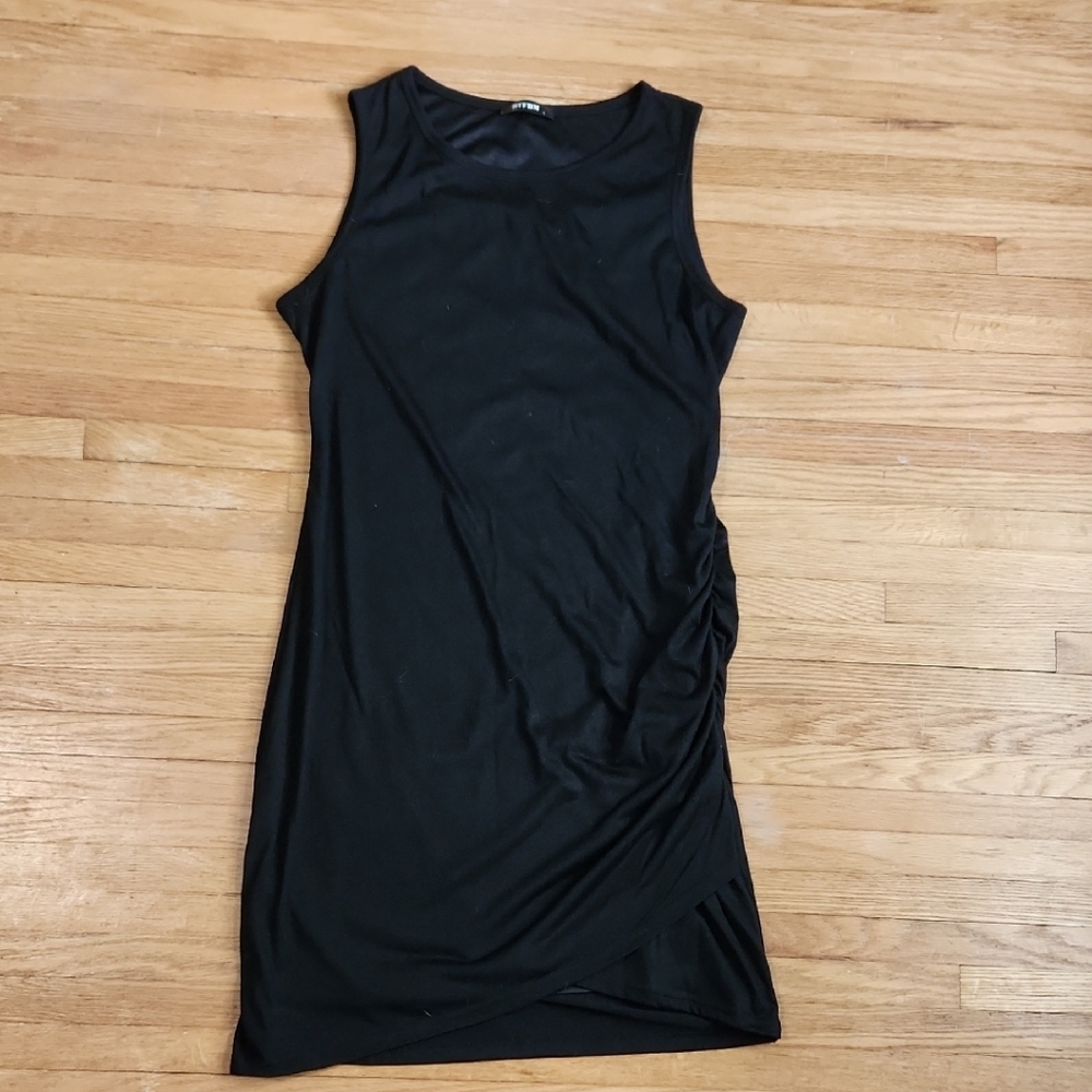 Black Ruched Sleeveless Mini Dress